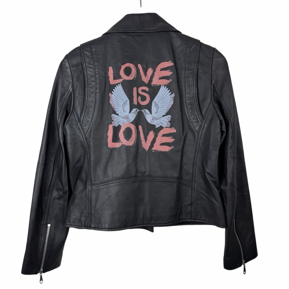 RARE Rebecca Minkoff Wes Love‎ Doves Moto 100% Lambskin Leather Jacket - Picture 2 of 9